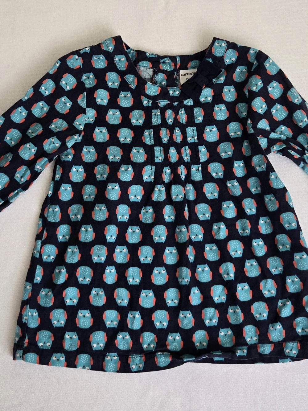 Carter's Navy and Turquoise Owl Print Long-Sleeve Tee Size 3T